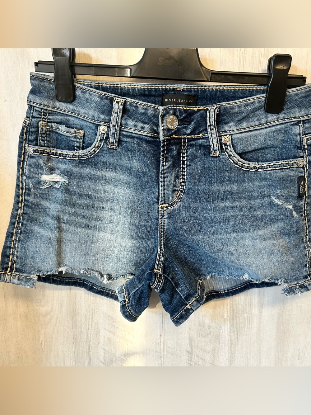 Silver Jeans Women's Distressed Blue Denim Shorts “Elyse short”